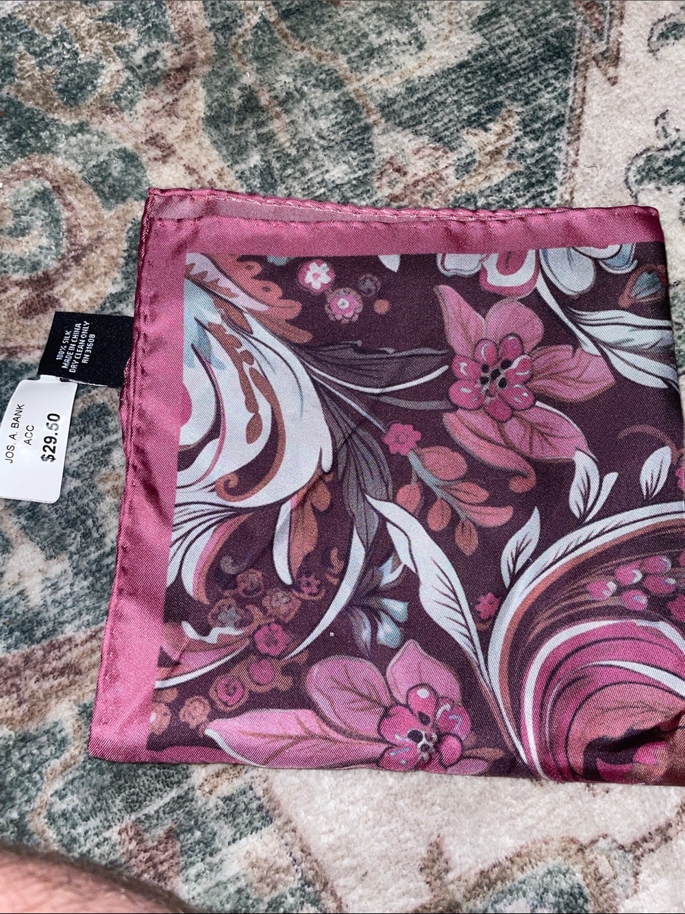 Jos. A. Bank Floral Pocket Square in Pink and Brown